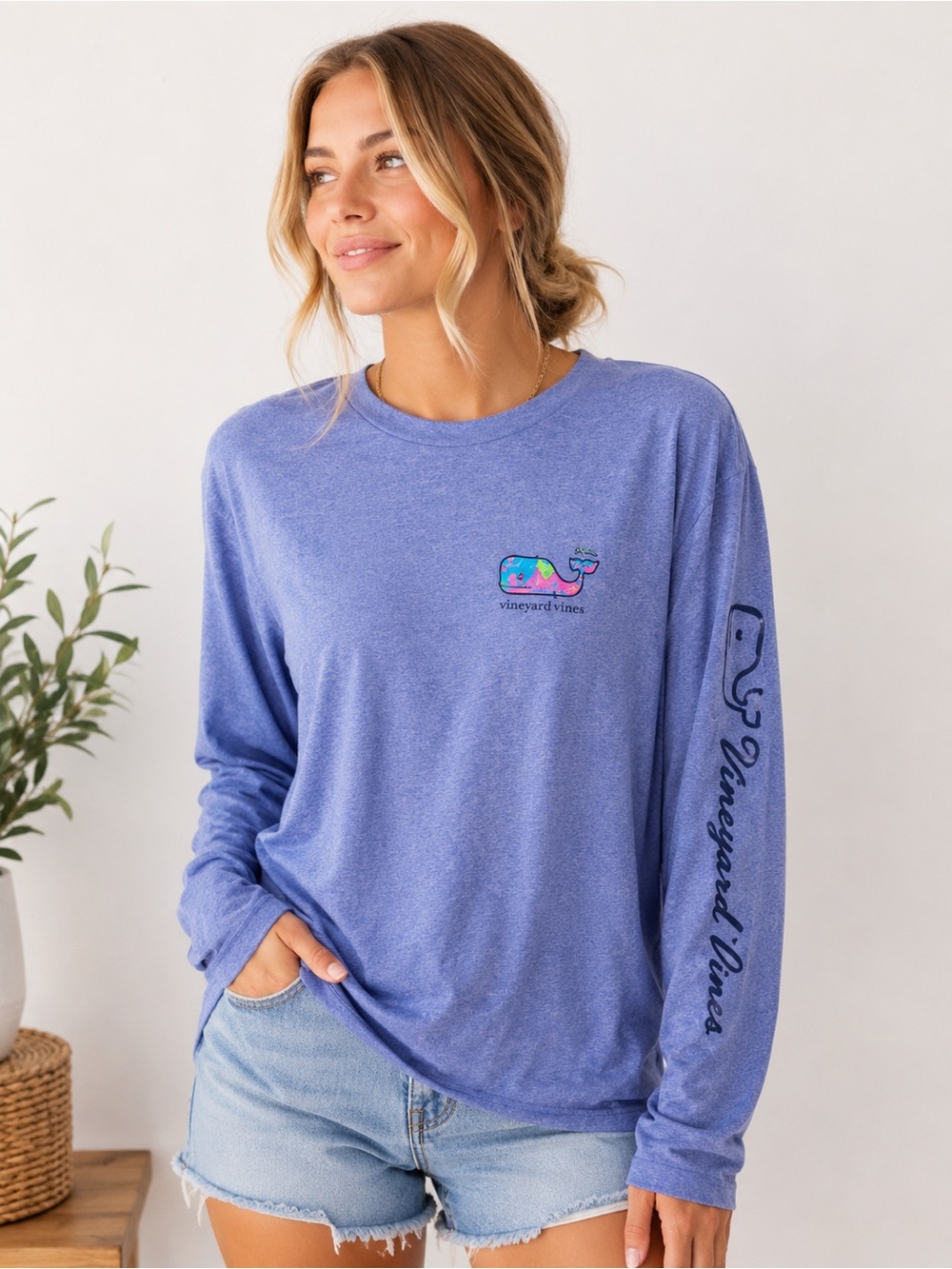 Vineyard Vines Roatan Whale Graphic Long Sleeve Tee Heather Periwinkle